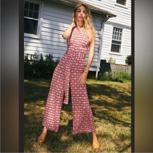 FREE PEOPLE VIBE CHECK ONE PIECE JUMPSUIT WIDE LEG PRINTED JUMPER Size Large